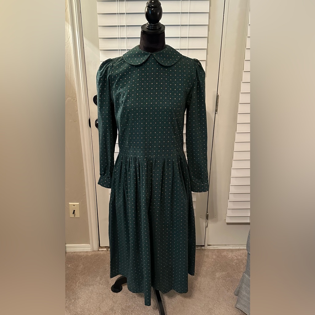 Vintage 1980s Era Forest Green Drop Waist Dress
